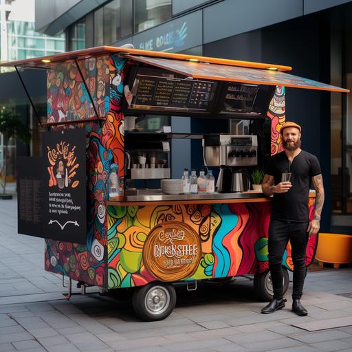 a pop-up coffee cart with an energetic vibe
