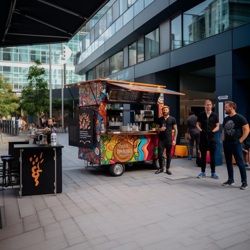 a pop-up coffee cart with an energetic vibe