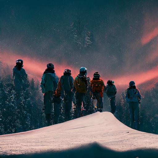 a portrait of a group of friends who love snowboarding, ultra photoreal , photographic, concept art, cinematic lighting, cinematic composition, rule of thirds , mysterious, eerie, cinematic lighting, ultra-detailed, ultrarealistic, photorealism, 8k, octane render --ar 9:9