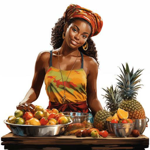 a pretty Caribbean woman market vendor vector graphic style --s 250