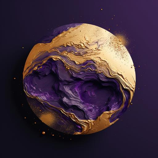 a purple object in the top of a gold leaf spot, in the style of dan matutina, 32k uhd, john harris, detailed imagery, tracey adams, aerial view, eastern and western fusion --ar 1:1