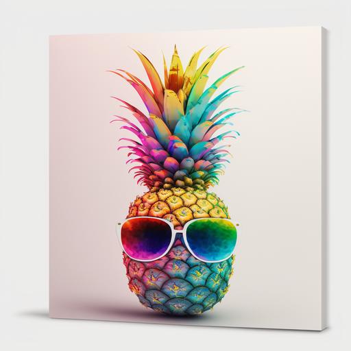 a rainbow pineapple wearing shades with white background 2:3