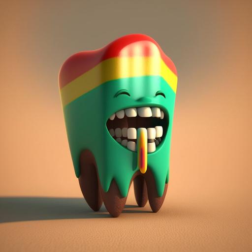 a rasta tooth, smoked, character, cartoon, 3D, octane render, blender,
