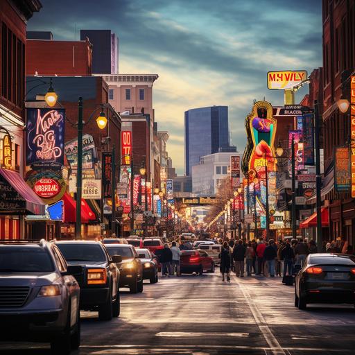 a realistic photo of busy broadway Nashville
