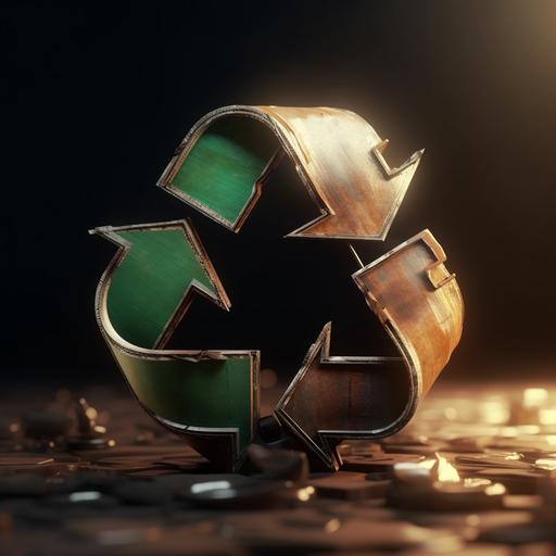 a recycle logo, oil refinery style, 8K render --v 5 --s 750