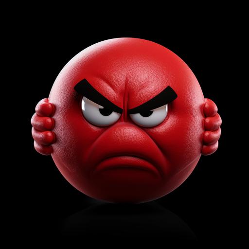 a red angry red ball on black background, in the style of animated gifs, xbox 360 graphics, emotive body language, associated press photo, emoji, angry fist in white glove, 360p resolution, with watermark