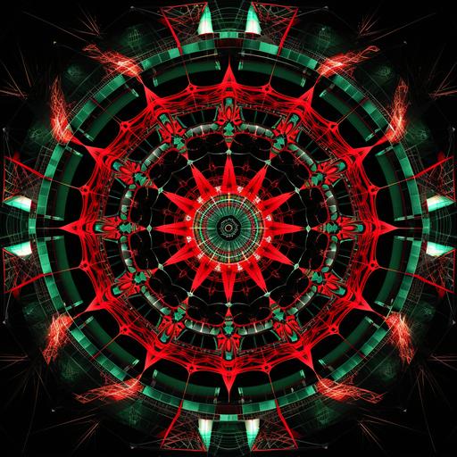 a red black and green kaleidoscopic spreadsheets