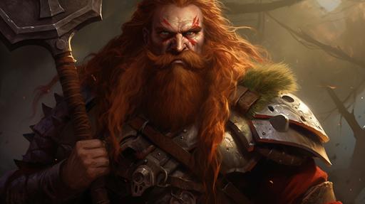 a red-headed viking, holding a great axe, pathfinder art style --ar 16:9