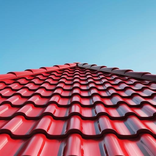 a red metal tile roof, upper perspective, no background
