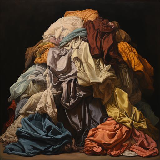 a renaissance oil painting of a pile of dirty laundry