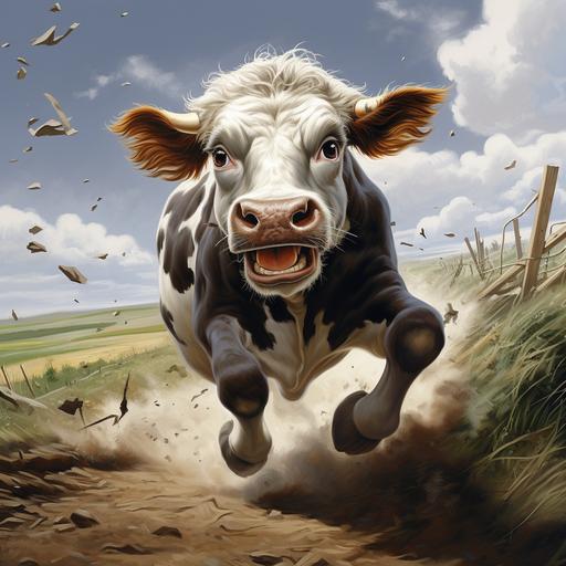 a scared cow running