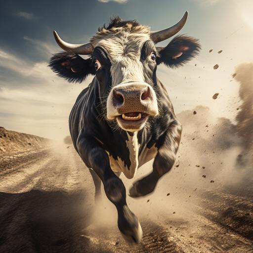 a scared cow running