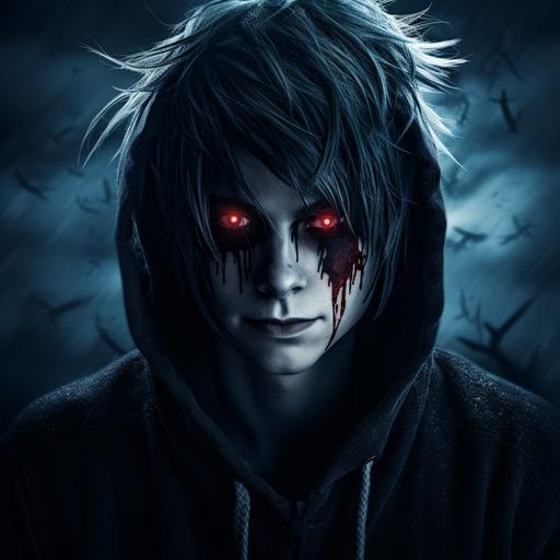 a scary story youtube channel logo of an attractive, creepy emo guy