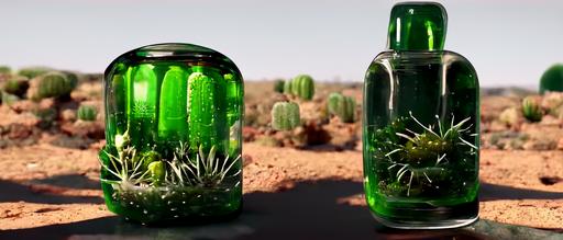 a sealed glass bottle with many mini cactus inside | VFX