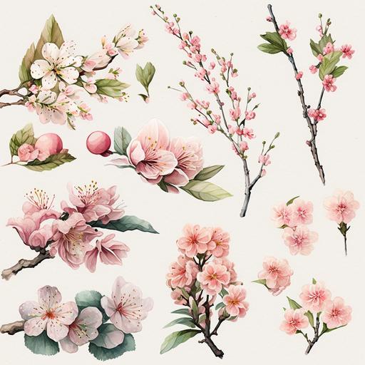 a set of Watercolor cherry blossom Clipart