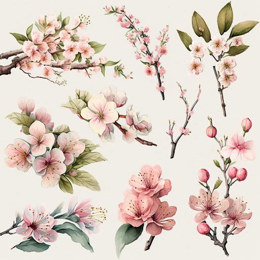 a set of Watercolor cherry blossom Clipart