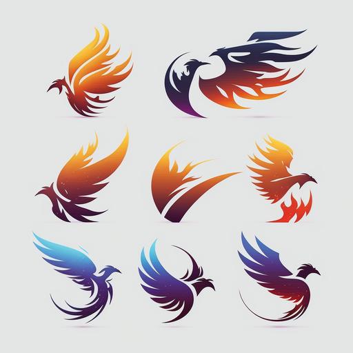 a set of phoenix bird icons, flying forward and upward, representing leadership. Soft, simple shapes, not too detailed, modern brand logo --q 2 --s 750 --v 4