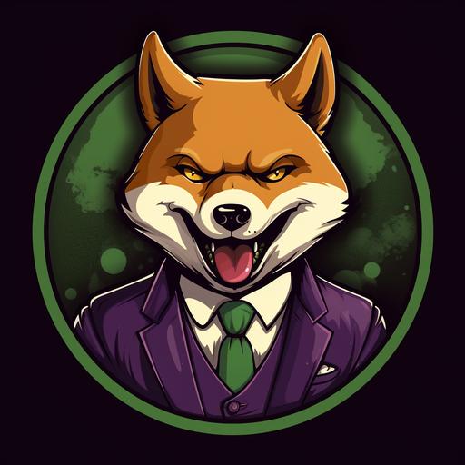 a shiba inu, like the Joker, cartoon, logo