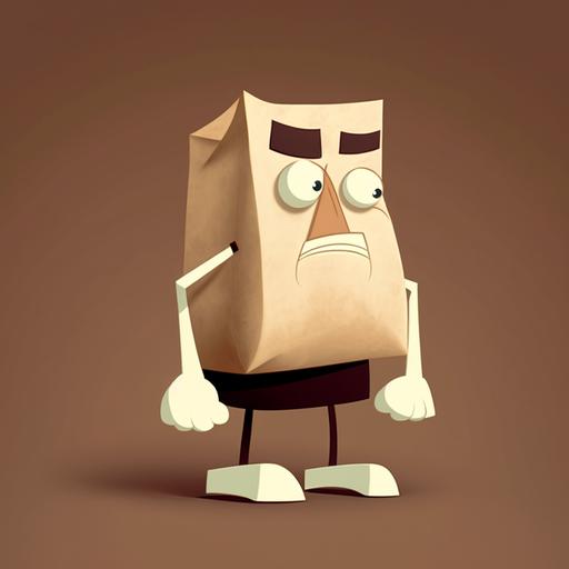 a shopping paper bag cartoon character with proper hand and leg