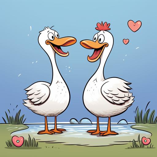 a silly goose in love with another silly goose cartoon romantic