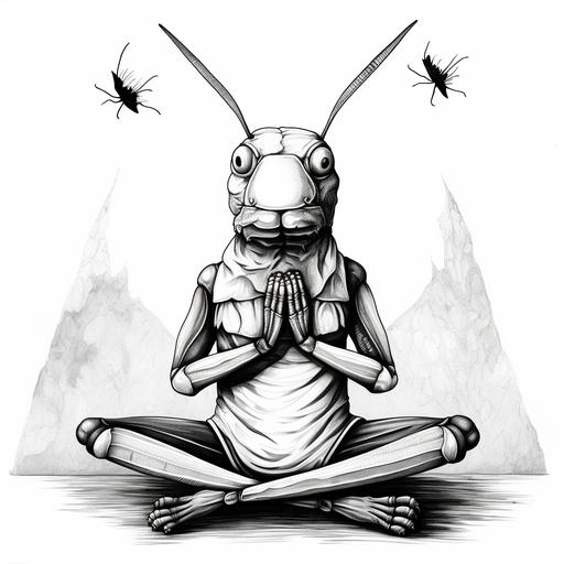 a simple black and white grasshopper meditating tattoo design