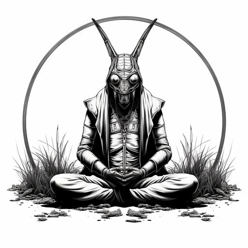 a simple black and white meditating Jedi grasshopper tattoo design