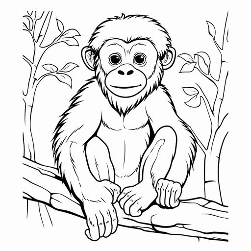 a simple cartoon orangutan for a childs coloring book no color