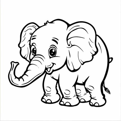 a simple coloring page of a cartoon elephant with thick black lines on a white background for a child age 5