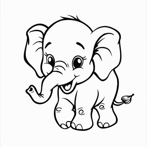 a simple coloring page of a cartoon elephant with thick black lines on a white background for a child age 5
