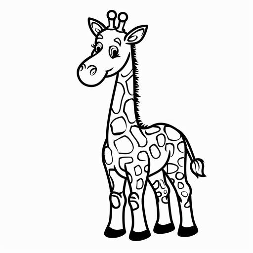 a simple coloring page of a cartoon giraffe with thick black lines on a white background for a child age 5