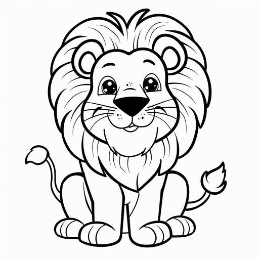 a simple coloring page of a cartoon lion with thick black lines on a white background for a child age 5