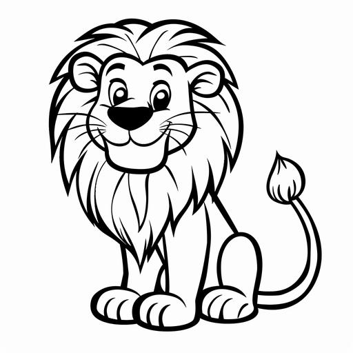 a simple coloring page of a cartoon lion with thick black lines on a white background for a child age 5