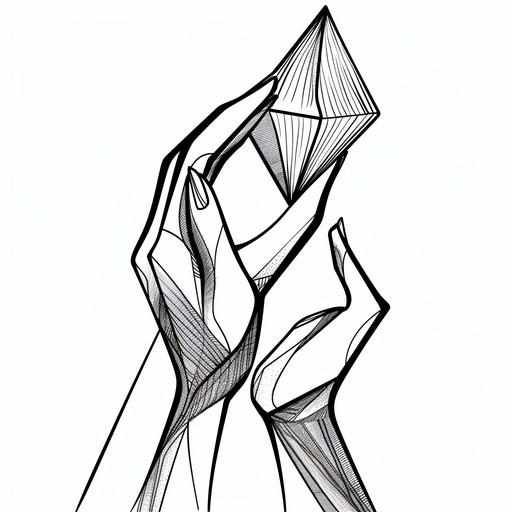 a simple vector line art drawing in black and white of a person holding their hands together to make the shape of a diamond in the style of a hand drawn sketch with bold simple lines