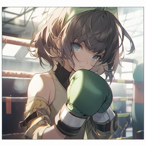 a skinny girl boxing with blinking green gloves --q 2 --niji 5 --s 250