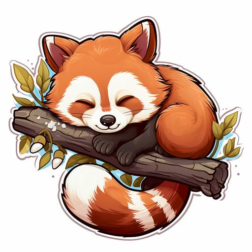 a sleeping red panda sleeping on a branch, cute, kawaii, vector, sticker logo --s 250