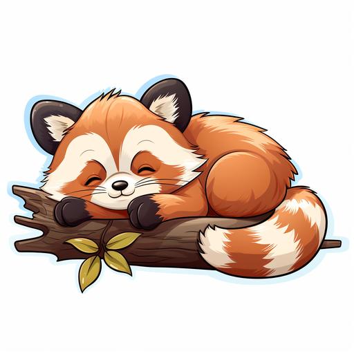 a sleeping red panda sleeping on a branch, cute, kawaii, vector, sticker logo --s 250