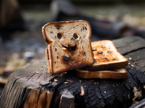 a slice of bread with a burned picture of spongebob squarepants, pareidolia photography, --ar 31:23 --s 295 --style raw --c 50