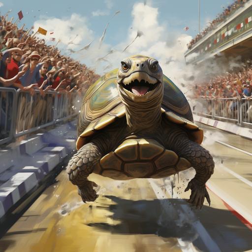 a slow turtle winning a race