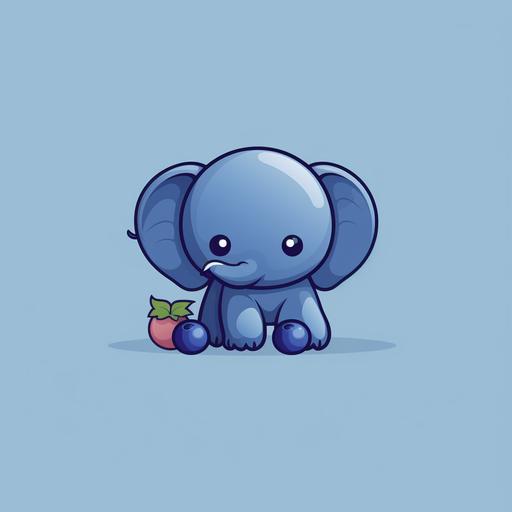 a small elephant and three blueberries cartoon style, minimalism