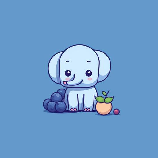 a small elephant eats three blueberries cartoon style, minimalism