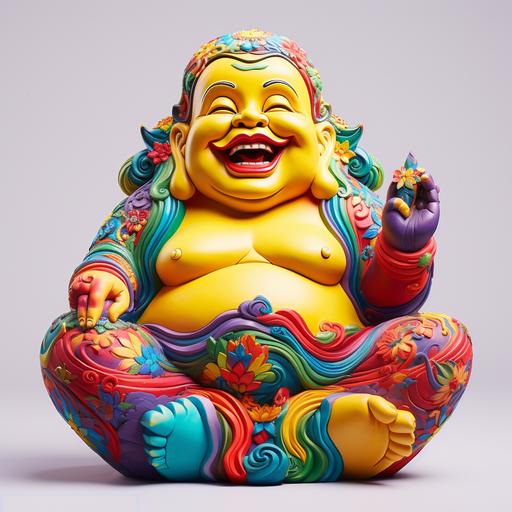 a smiling big colorful good luck buddah