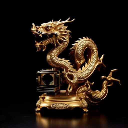 a solid golden dragon on black background, Chinese Artifact, figura serpentinata, twisting character, a cinematic, Photograph displaying a polished 