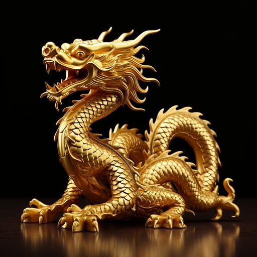 a solid golden dragon on black background, Chinese Artifact, figura serpentinata, twisting character, a cinematic, Photograph displaying a polished 