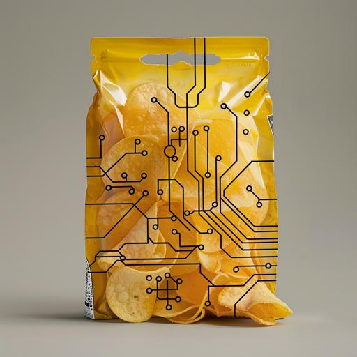 a solid potato chip bag, but the logo and branding is for semiconductor chips