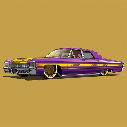 a speeding 4 door buick electra 225 purple and gold , with graphics duece and a quarter ,rubber hose animation, vector sticker,disney cartoon cel --v 6.0
