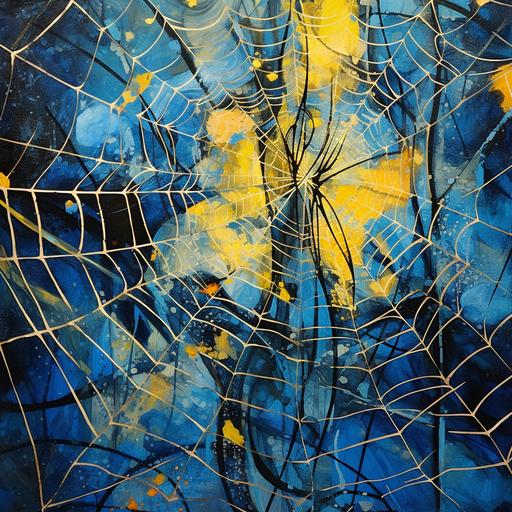 a spider web painted in blue and yellow