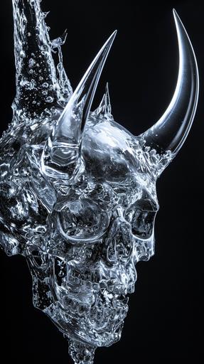 a spiked horned skull glass, closeup, photonegative refractograph, horror --ar 9:16 --v 6.0
