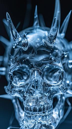 a spiked horned skull glass, closeup, x-ray, photonegative refractograph, horror --ar 9:16 --v 6.0