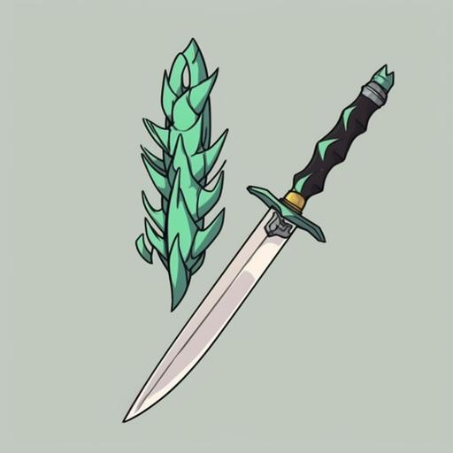 a sprite of fantasy japanese dagger with green poison on the blade, 1990's comic style, sprite in full height and facing the viewer, with all lines sharply defined in a dark color and few details, white background --no person --v 5