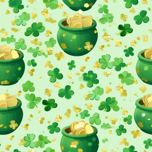 a st patrick's day pattern with a pot of gold coins, a stock photo by Noel Counihan, trending on shutterstock, incoherents, stockphoto, repeating pattern, stock photo, --tile --ar 1:1